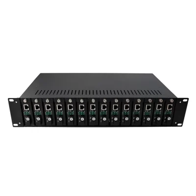 2U 14 Slots Rack Mount Media Converter Chassis For Unmanaged Media Converters, Dual Power Supply
