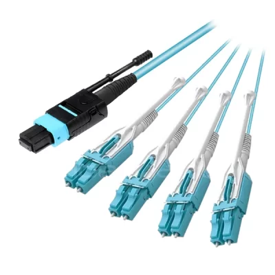 8 Fiber MTP Female to LC Uniboot Fanout Cable With Pull Tabs OM3 50/125 Multimode 1M
