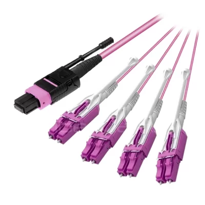 8 Fiber MTP Female to LC Uniboot Fanout Cable With Pull Tabs OM4 50/125 Multimode 1M