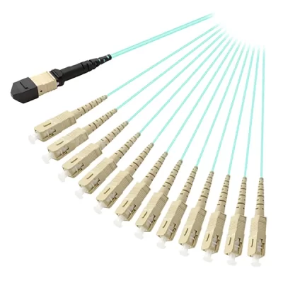 MTP Female to 12 SC Simplex Fanout Cable 12 Fibers OM3 50/125 1M