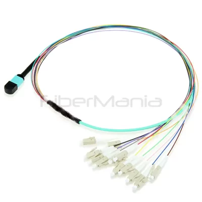 MTP Male to LC Fanout Cable 12 Fibers OM3 50/125 10G 1M