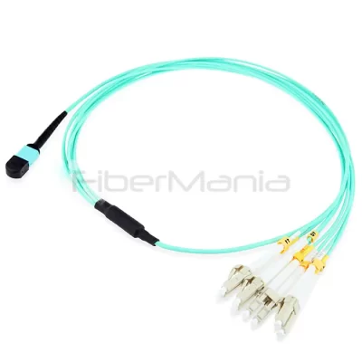 MTP Male to 4 LC Duplex Breakout Cable 8 Fibers OM3 50/125 10G 3M