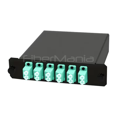 12 Fiber MTP Male to LC Duplex Multimode OM3 Cassette 6 Ports Fully Loaded