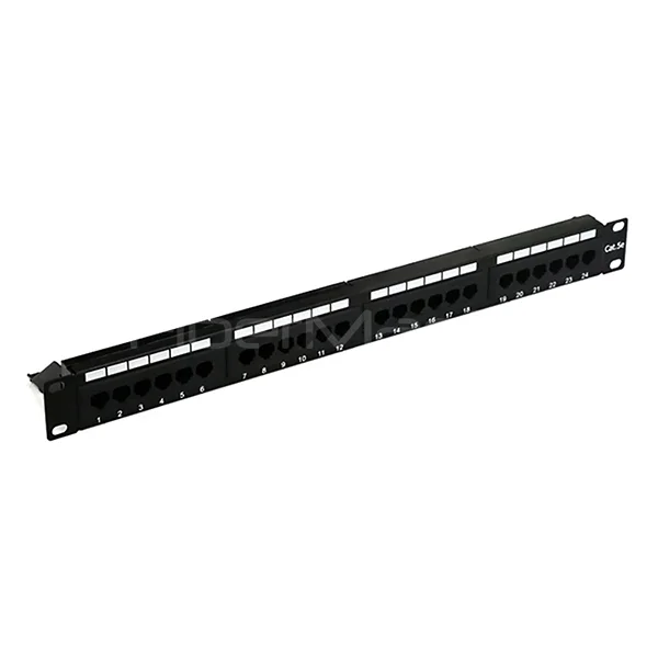 19'' 1U CAT.5E UTP Unshielded Patch Panel, 24 Ports, Dual IDC, Black
