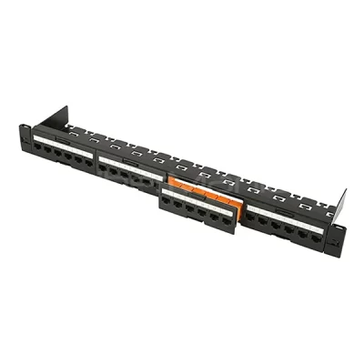 19'' 1U CAT.5E UTP Modular Patch Panel, 24 Ports, Tool-less, Black