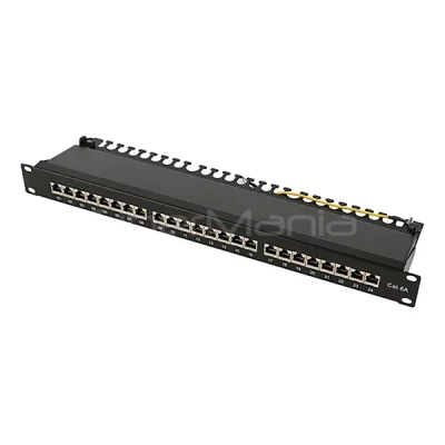 19” 1U CAT.6A FTP Patch Panel, 24 Ports, Krone IDC, Black