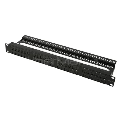 19'' 1U CAT.6A UTP High Density Patch Panel With Shuttered Door, 48 Ports, Black