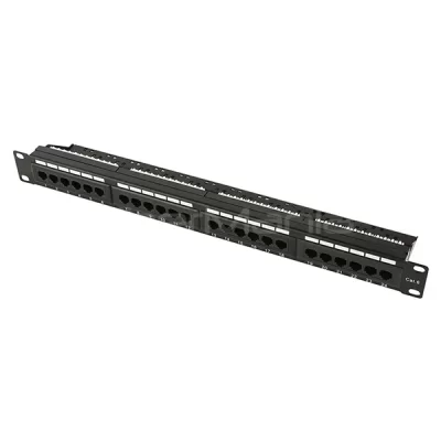 19'' 1U CAT.6 UTP Patch Panel, 24 Ports, Dual IDC, Black