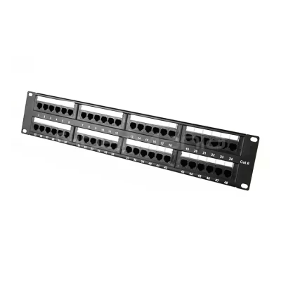 19'' 2U CAT.6 UTP Patch Panel, 48 Ports, With Label Mark, Dual IDC, Black