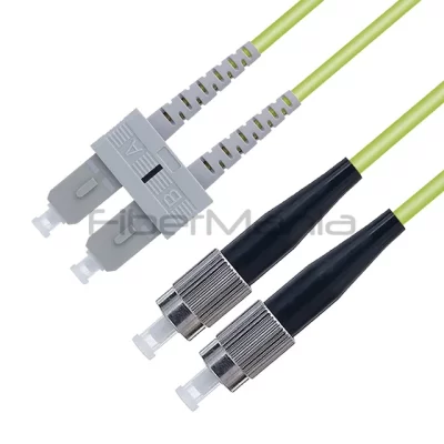 SC/UPC-FC/UPC Duplex Fiber Optic Patch Cable 100G OM5 Multimode OFNR 3.0mm Lime 3FT