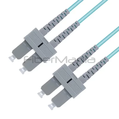 SC/UPC-SC/UPC Fiber Optic Patch Cable Duplex 10G OM3 50/125 Multimode OFNR 3.0mm -Aqua 1M
