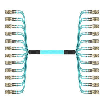 SC/UPC–SC/UPC 24-Strand Multimode 50/125 OM3 OFNR Breakout Cable 5M Aqua