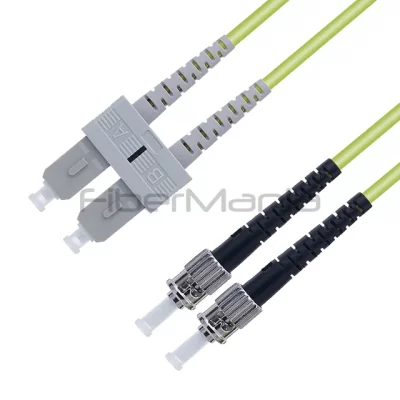 SC/UPC to ST/UPC 1M Duplex 100G OM5 50/125 Multimode Fiber Patch Cable Lime