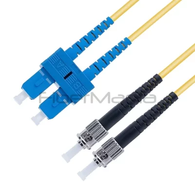 ST/UPC-SC/UPC Fiber Optic Patch Cable, Duplex 9/125 OS2 Single Mode OFNR 3.0mm, Yellow 1M 3ft