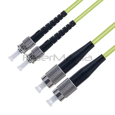 ST/UPC to FC/UPC Duplex 100G OM5 Multimode Fiber Patch Cable 1M 3.0mm Lime OFNR