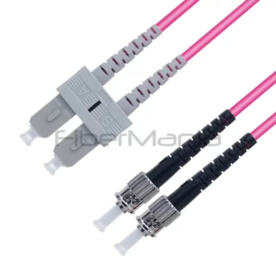 ST/UPC-SC/UPC Fiber Patch Cable Duplex 40G/100G OM4 Multimode OFNR 3.0mm Magenta 1M3FT