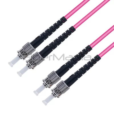 ST/UPC-ST/UPC Fiber Optic Patch Cable Duplex 40G/100G OM4 50/125 Multimode OFNR 3.0mm Magenta 3FT