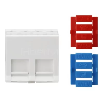 French Wall Plate, Oblique Type, 45x45mm, 2 Ports, White