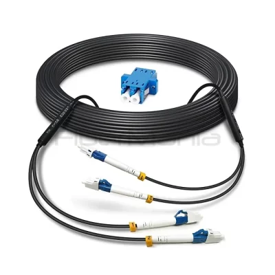 15m LC to LC duplex armored fiber optic cable OS2 LSZH black
