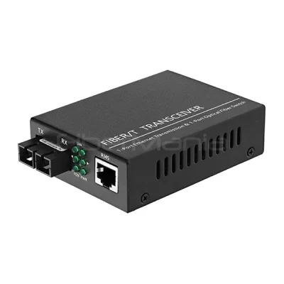 Fiber Media Converter, 10/100/1000M 1550nm Dual Fiber Single Mode 40KM, SC Interface, External Power Supply