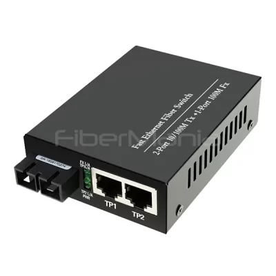 Fiber Media Converter, 10/100M 1310nm Dual Fiber Single Mode 20KM, SC Interface, 1 FX port & 2 RJ45 ports