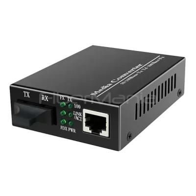 Fiber Media Converter, 10/100M 1310nm Dual Fiber SM 20KM, SC Interface, External Power Supply