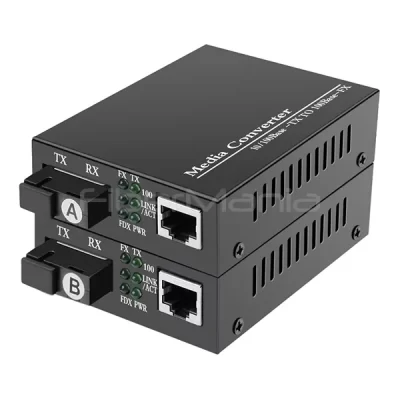 Fiber Media Converter, 10/100M BiDi TX1550/RX1310nm SM 20KM, SC Interface, External Power Supply
