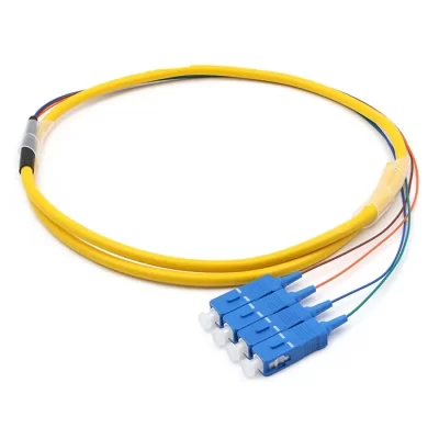 SC/UPC 4 Cores OS2 Bundle Fan-out Fiber Optic Pigtail Yellow 2M