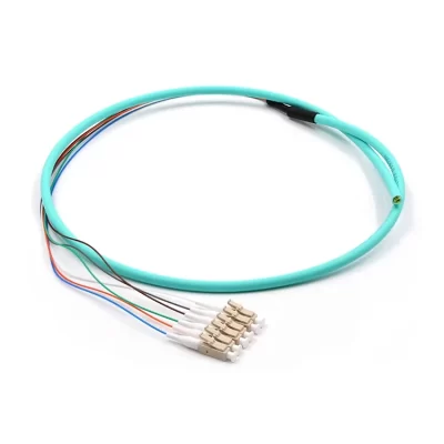 LC/UPC 6 Cores Bundle Fan-out Fiber Optic Pigtail OM3 Aqua 2M
