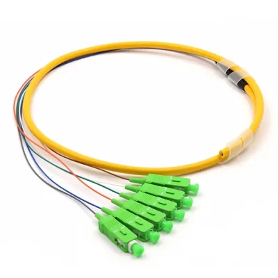 SC/APC 6 Cores Bundle Fan-out Fiber Optic Pigtail, Single Mode 9/125um, Yellow Jacket, 2M