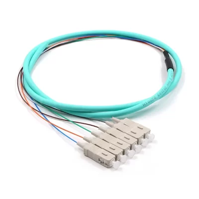 SC/UPC 6 Cores OM3 Bundle Fan-out Fiber Optic Pigtail Aqua 2M