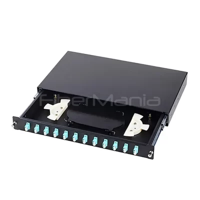 1U 19-inch Sliding Fiber Optic Patch Panel, Loaded with 12 LC Duplex OM3 Multimode Adapters