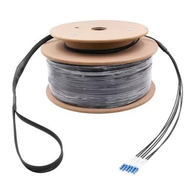 LC/UPC-LC/UPC 6-Strand OS2 Single Mode Breakout Fiber Cable 9/125µm, 3.0mm Black, OFNR with Pulling Eye 100M