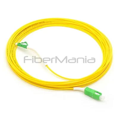 LC/APC to SC/APC OS2 Single Mode Simplex Fiber Patch Cable, 1m, OFNR 2.0mm, 45° Angled Boot