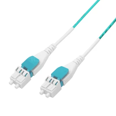 LC/UPC-LC/UPC Uniboot Duplex OM3 MM OFNR Fiber Optic Patch Cable Aqua 1M