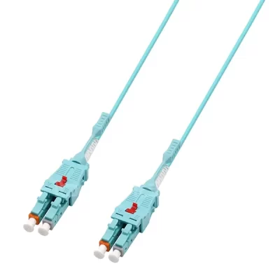 LC/UPC Uniboot Fiber Optic Patch Cable With Push Pull Tab OM3 OFNR 2.0mm Aqua 1M