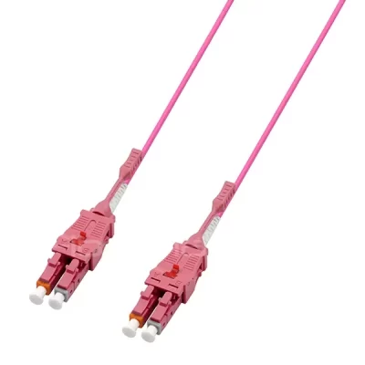 LC/UPC-LC/UPC 40G/100G OM4 MM  Uniboot Fiber Optic Patch Cable With Push Pull Tab OFNR Magenta 1M