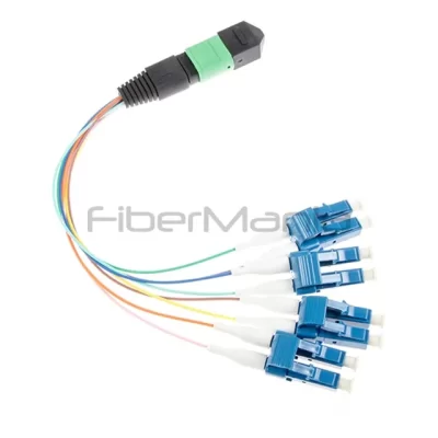 MPO/APC Male to 4 LC/UPC Duplex Harness Fanout Cable 8 Fibers OS2 9/125 Hytrel Jacket 0.3M