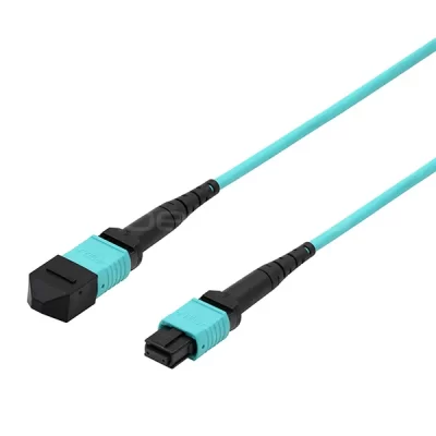 MPO Female to MPO Female Trunk Cable Assembly 12 Fibers Polarity A OM3 50/125 10G Aqua 1M
