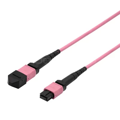 MPO Female to MPO Female Trunk Cable | 12 Fibers Polarity A OM3 50/125 10G Pink 1M