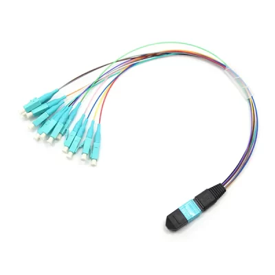 MTP Male to LC/UPC Harness Fanout Cable 12 Fibers OM3 50/125 10G Hytrel Jacket 0.3M