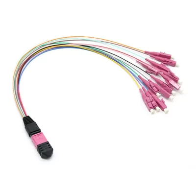 MTP Male to LC/UPC Harness Fanout Cable 12 Fibers OM4 50/125 Hytrel Jacket 0.3M