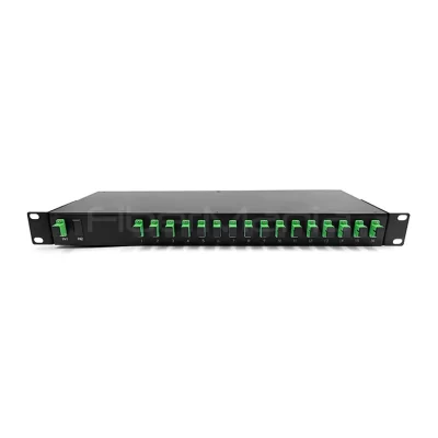 1U 19-Inch Rack Mount PLC Splitter 1x16 SC/APC | Fiber Optic PLC Splitter with Adapters Loaded