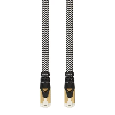 CAT.7 STP Nylon Braided Flat Patch Cable 30AWG 30FT Black/White