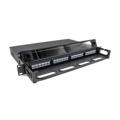 Sealed 1U MPO patch panel 96 fiber 4 cassette foldable dust cover 430x342mm