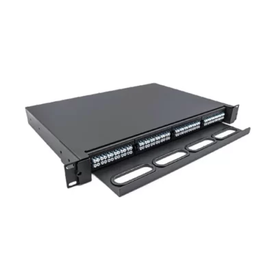 Sliding 1U MPO patch panel 96 fiber 4 cassette pull-out rack mount 430x363mm