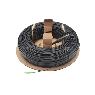 SuperTap SC APC to SC APC FTTH drop patch cable outdoor 100FT cardboard reel