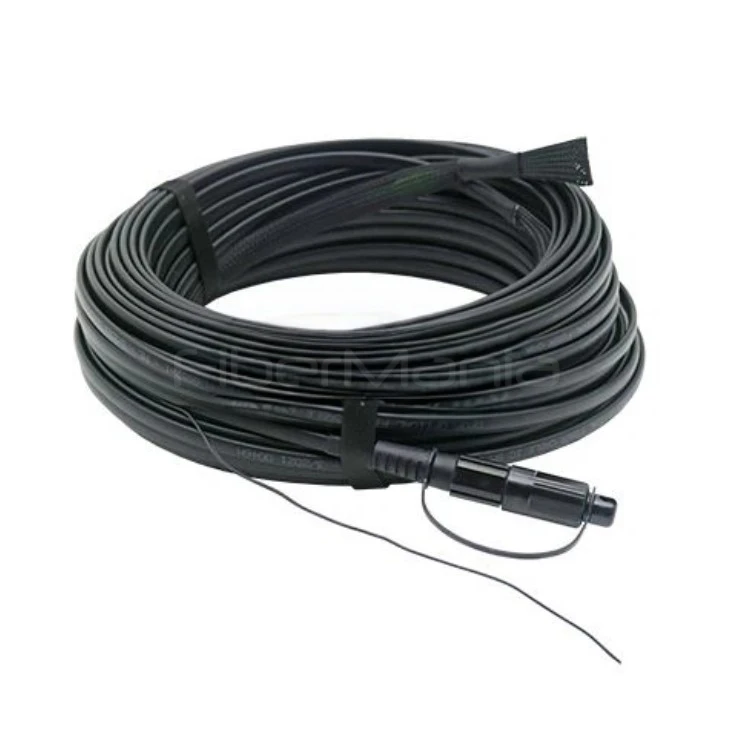 SST pre-connectorized flat drop fiber cable with SC/APC hardened connector and pulling eye for FTTH outdoor installation and network deployment