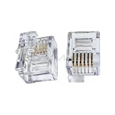 RJ12 DEC 6P6C Modular Plug with Left Right Offset Latch and 50μ Gold-Plated Contacts for Flat Telephone Cable