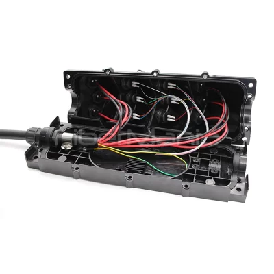 12-fiber power hybrid MST box with OptiTap patch cords and 2-pin electrical power cable